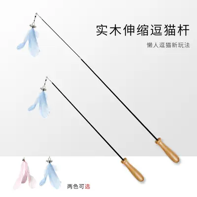 Retractable Cat Toy with Carbon Fiber Rod and Solid Wood Handle - 1