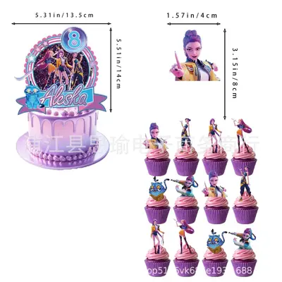 Huntrix Themed Birthday Party Decoration Set with Pull Flags and Balloons - 9