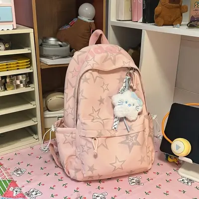 Large Capacity Lightweight Star Print Student Backpack - 4