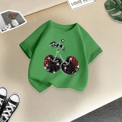 Mädchen-Kurzarm-T-Shirt mit Kirschdruck, Sommer - 10