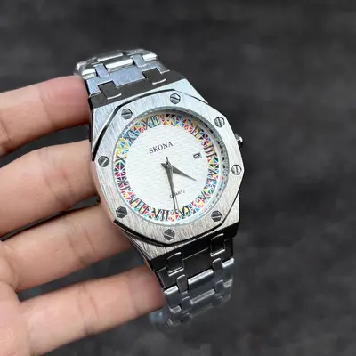 Men's quartz watch waterproof roman numerals steel strap - 8