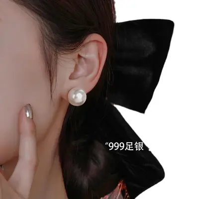 S999 sterling silver pearl stud earrings - 5