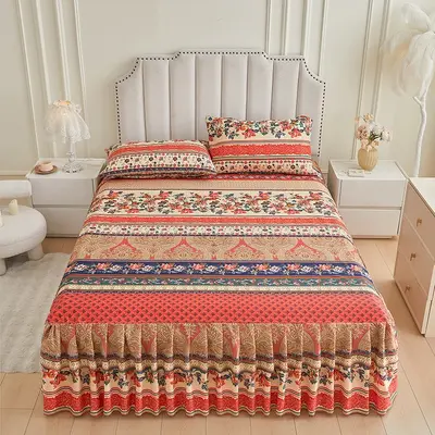 All-Season Fitted Bed Skirt Three-Piece Set, Full Mattress Cover - 7