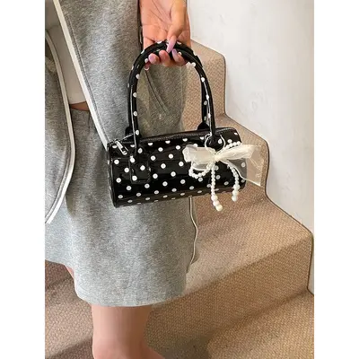 Kadın Küçük Puantiyeli Tote Çanta, Yastık Model Tek Omuz Çapraz Çanta - 4
