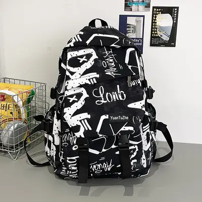 Men's Large Capacity Graffiti Backpack, Casual Daypack for College and Middle School Stude - 6
