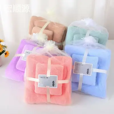 珊瑚绒毛巾浴巾套装纯色比纯棉吸水家用柔软洗脸巾礼品装吸水性强 - 4