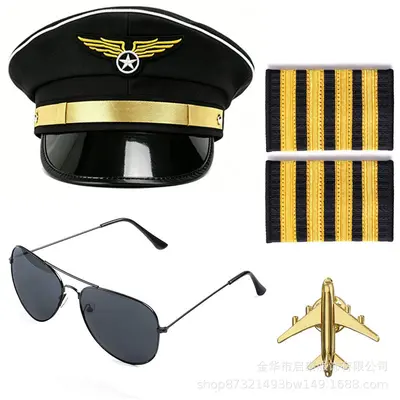 Halloween Pilot Captain Costume Set with Hat and Uniform - 9