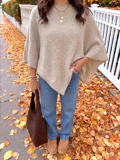 Women's Brushed Cape-Style Batwing Sleeve Autumn Winter Top - 7