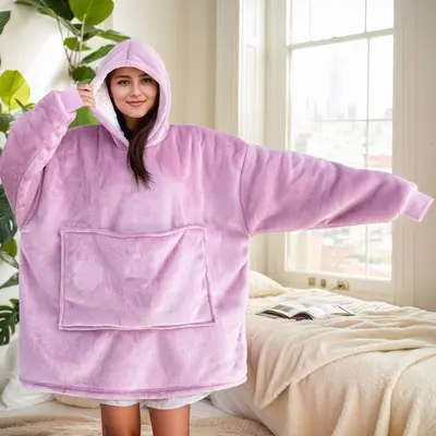 Hooded Flannel Blanket with Thickened Lamb Wool Style Fleece - 12