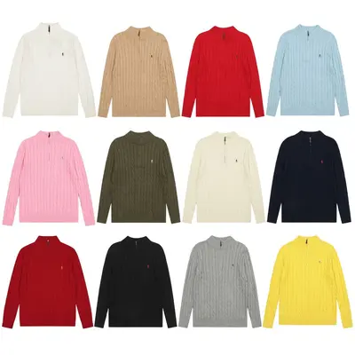 Polo Logolu Yarım Balıkçı Yaka Fermuarlı Örgü Kazak Unisex Uzun Kollu Çift Kombini