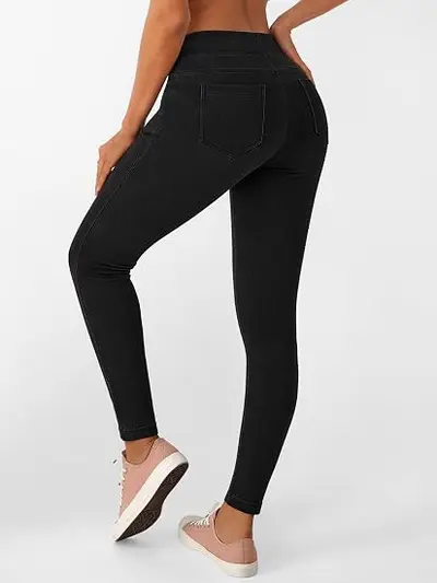 High-Waist Yoga-Leggings im Jeans-Look, bauchformend, hochelastisch, po-betonend
