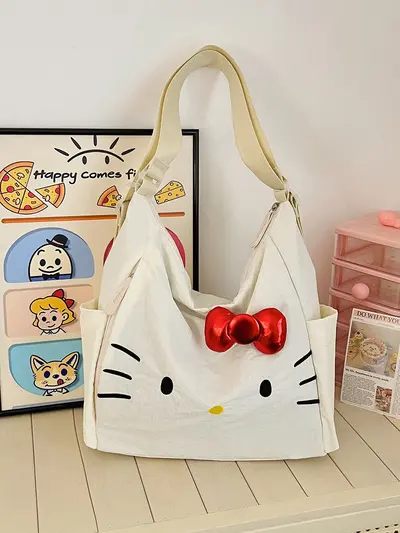 Cross-border Nylon Women's Bag 2026 New Style Large Capacity Cute Little Cat Single Shoulder Bag Bow Tote Bag Backpack