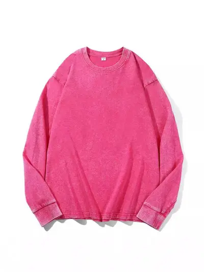 Langarm-T-Shirt aus reiner Baumwolle, gewaschen, Kordelzug, Oversize-Retro-Schnitt