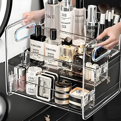 Transparent Acrylic Cosmetic Organizer, Tiered Multi-Layer Rack