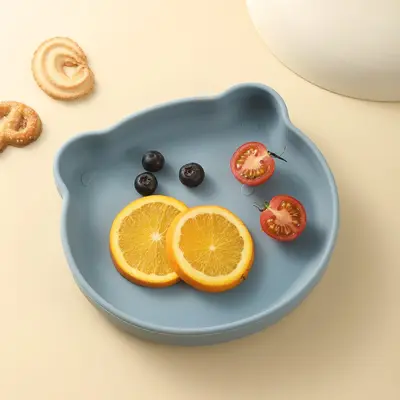 Baby Silicone Dinner Plate Food Bowl Cartoon One-Piece Bear Silicone Bowl Kids Spoon Baby Feeding Tableware Wholesale