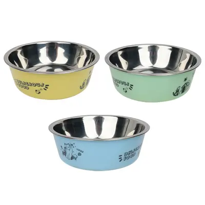 Stainless Steel Pet Non-Slip Bowl Dog Food Bowl Anti-Tip Dog Feeding Bowl Water Bowl 2-in-1 Double Dog Bowl