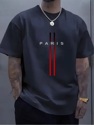 Men's 100% Cotton Loose Fit Paris Letter Print Short Sleeve T-Shirt