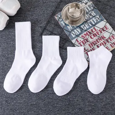 Men's Sports Socks, Mid-Calf, Thick Towel Sole, High Elastic, Black and White