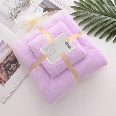Yüksek yoğunluklu mercan kadife düz dantel kayınvalide havlusu banyo havlusu seti yumuşak emici işlemeli logo hediye toptan - 12