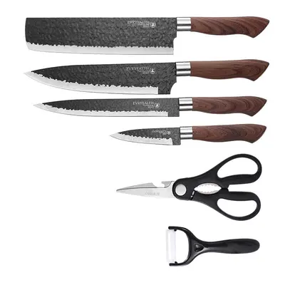 Messerset mit Kochmesser und Obstmesser, Holzmaserung Hammermuster - 6