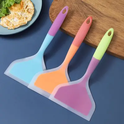 Yemek pişirmek için silikon spatula, mutfak spatulası, yarı şeffaf kızartma spatulası, mutfak wok, evde yemek pişirmek için tamagoyaki spatulası.
