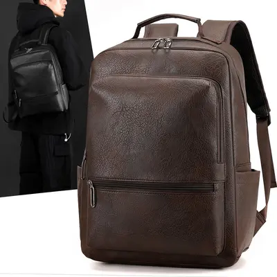 Men's Business Backpack, PU Leather, Laptop Compartment - 3
