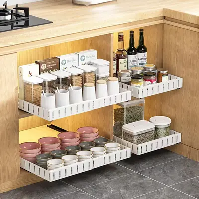 Retractable pull-out kitchen storage basket for under sink - 3