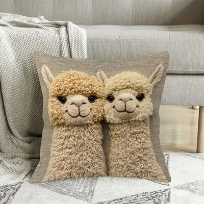 Highland-Rind Kissenbezug Kuschelkissenbezug Kuscheltier Kurzflor Samtig Niedliches Tierdruck Sofa Wohnzimmer Deko Kissen Bezug Cremestil