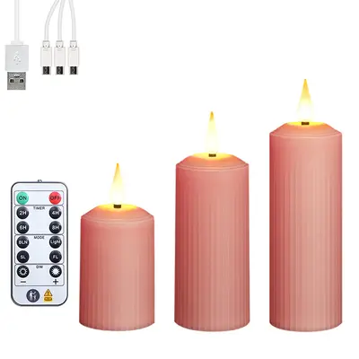 USB Rechargeable Waterproof LED Pillar Candle with Remote Control - 8