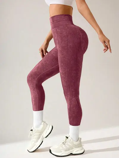 Seamless High-Waist Butt-Lifting Yoga Leggings, Sand-Washed - 9