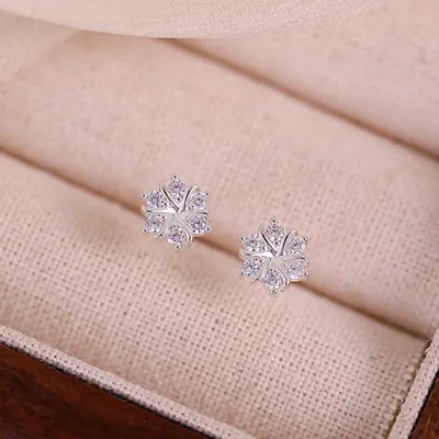 S999 Sterling Silver Snowflake Stud Earrings for Women - 3