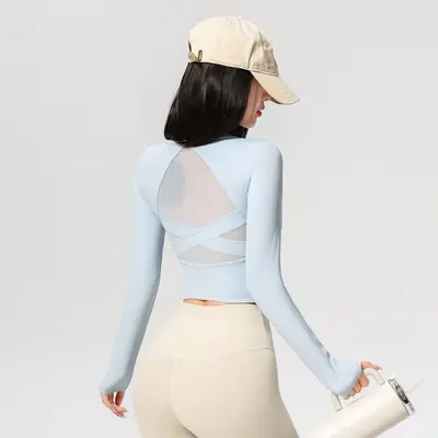 Damen Langarmshirt mit Brustpolster stoßdämpfend figurformend Yoga und Laufen - 9