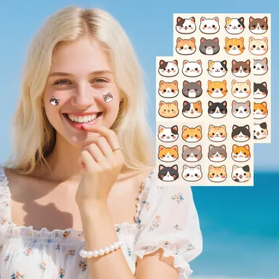Karikatür Kedi Sivilce Yaması, Renkli, Çantalı, Leke Kapatıcı