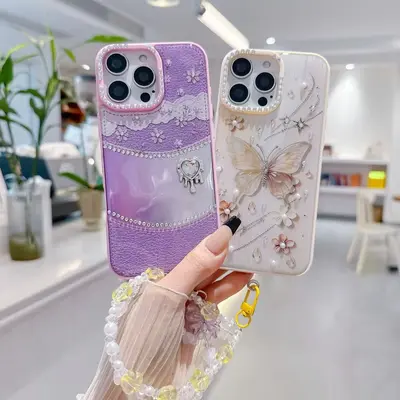 iPhone 16 Pro Max phone case, soft, transparent, diamond pattern