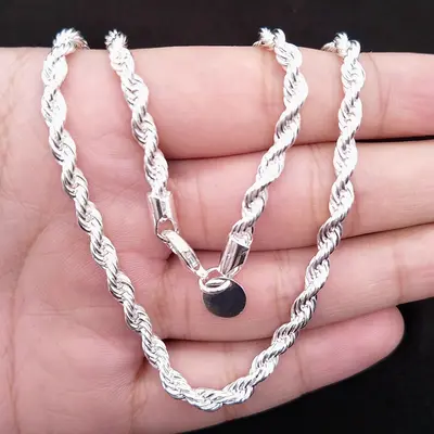Gümüş 4mm Zincir Erkek Büküm Halat Kolye Bilezik moda Kadın Erkek Gümüş Büküm Kolye Kaliteli Takı Seti