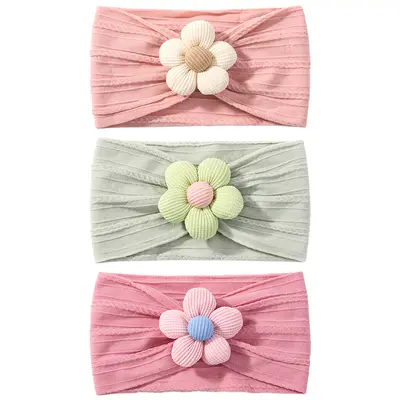 Baby Headband Set, Soft Nylon, Flower Design - 7