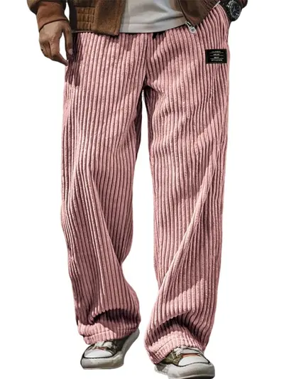 Erkek Retro Kadife Nakışlı Düz Paça Rahat Pantolon, Bol Kesim - 12