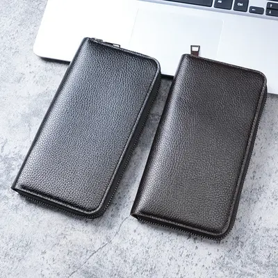 Long Men's Zip Wallet, Large Capacity Leather Wallet, Card Slots - 5