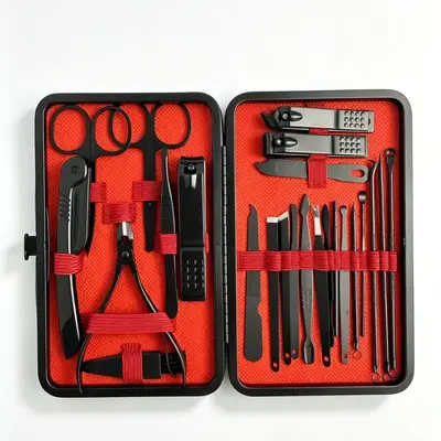 Nail care set, 24-piece, black-red, professional