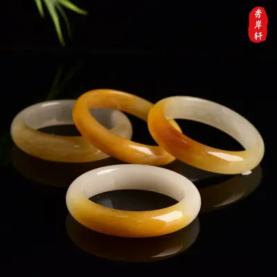 Natürliches gelbes Longjade-Armband mit Goldfaden, breites Design