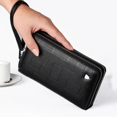 Men's Genuine Leather Long Zip Wallet with Cowhide Clutch Design - 2