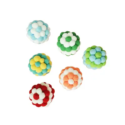 Kedi Oyuncağı Macaron Peluş Top Elastik Çanlı Renkli İp Top - 6