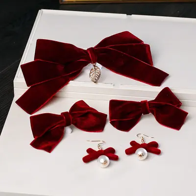 Vintage Wine Red Bridal Side Clip with Pearl Hair Accessory for Weddings - 3