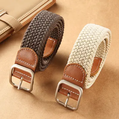 New Yellow Square Buckle No-Punch Canvas Belt for Women Men Unisex Casual Elastic Stretch Pin Buckle Leather Belt Wholesale