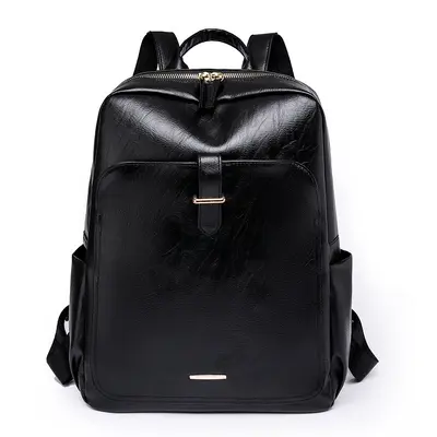 Women's Backpack, Soft PU Leather, Solid Color, Large Capacity - 8