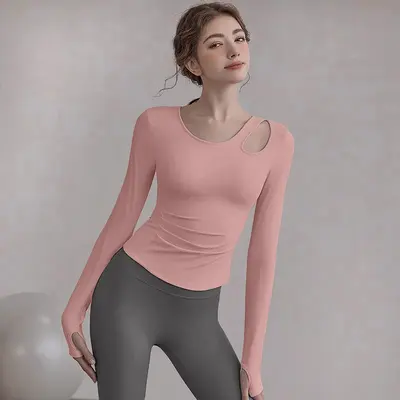 Women's Long Sleeve Yoga Top with Bra Pads - 11