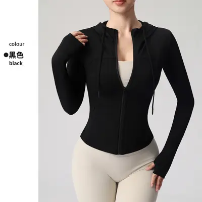 Damen-Yogajacke mit Kapuze, schmale Passform, Fitness-Oberbekleidung - 8