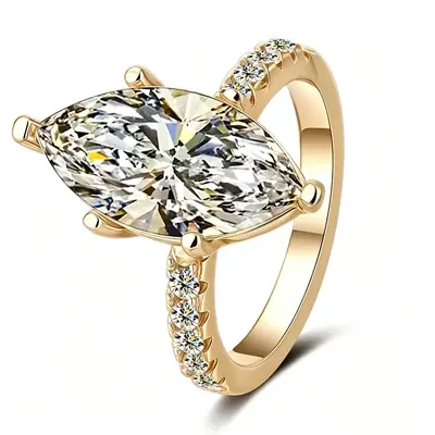 S925 Sterling Silver Crown Marquise Ring, Full Moissanite Women's Couple Ring - 10