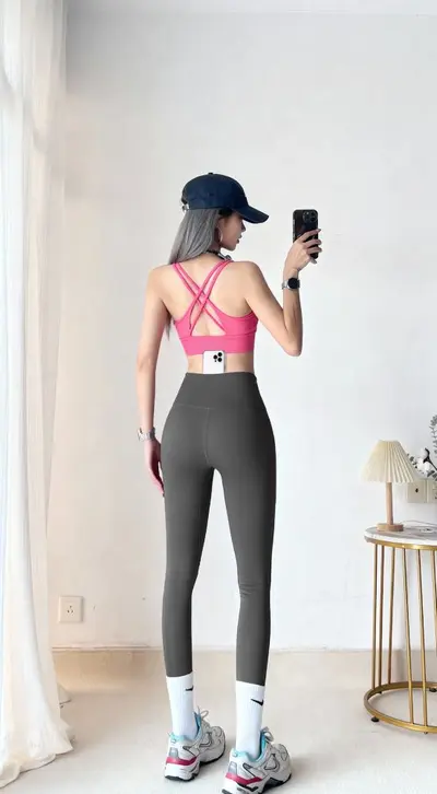 Yogahose ohne Scheuernaht, hohe Taille, mit Taschen, Po-Lifting, Damen Herbstmodell - 8