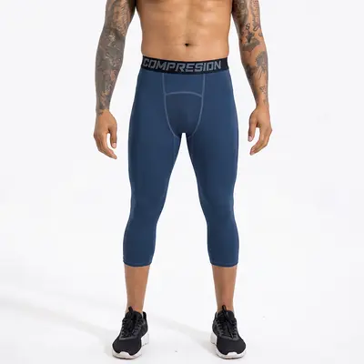 Men's Polyester 3/4 Length Compression Leggings, Quick-Dry Sports - 8